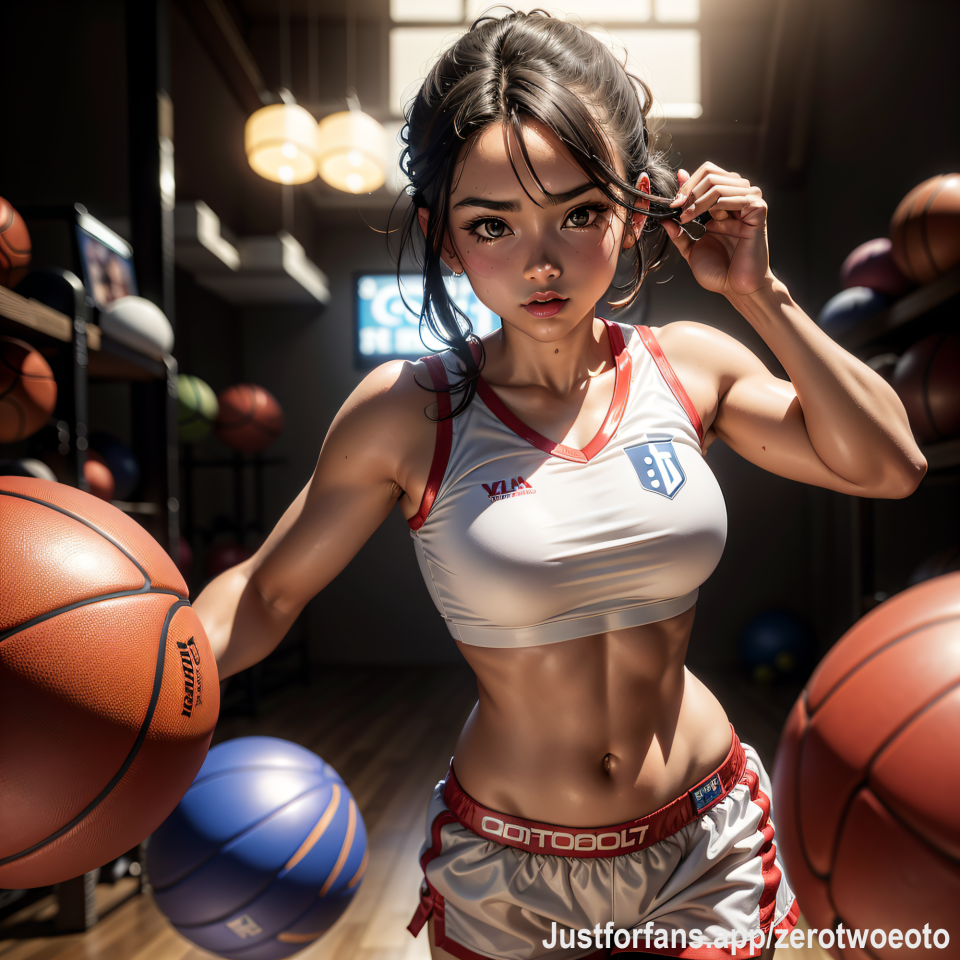 Sports girl catching the ball, clothing (lvl 1)
#Brunette, #AI,  #clothing