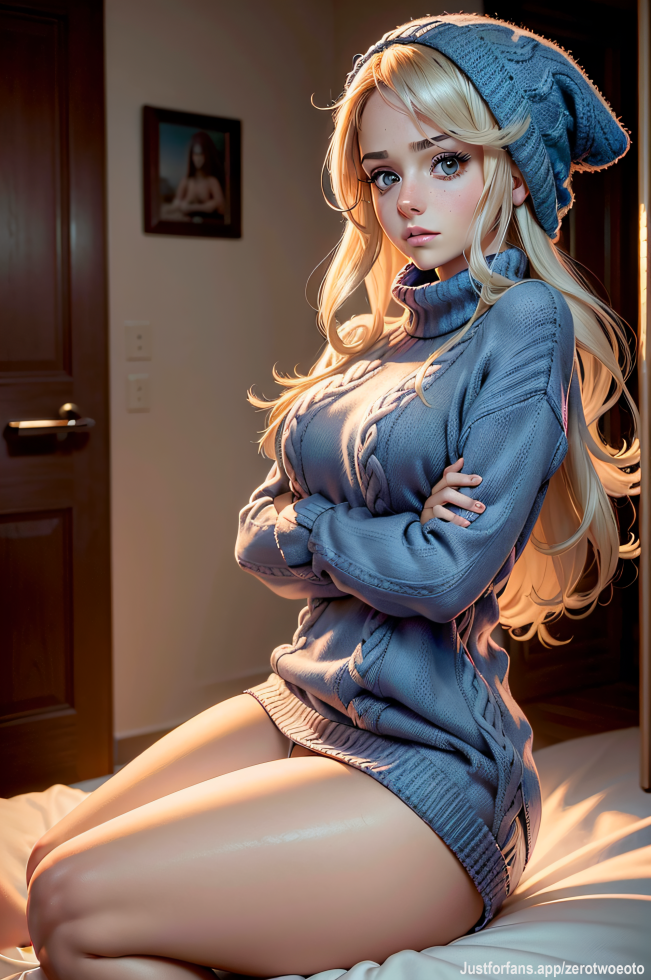 Sweater with cap V2 -arms crossed , clothing (lvl 1)
#Blonde, #AI, #clothing
