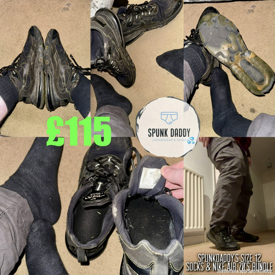 Size 12 Black Work Socks & Black, Green and Hologrpahic Nike Air 70’s BUNDLE!
Full Details Over On Musty Gusset!